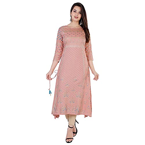 Image of Chahit Women's Rayon Calf Length Kurta (Small, Pink)