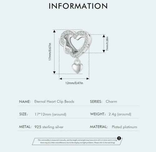 Corazón infinito clip charm plata de ley 925 compatible con pulsera de malla Reflections 3