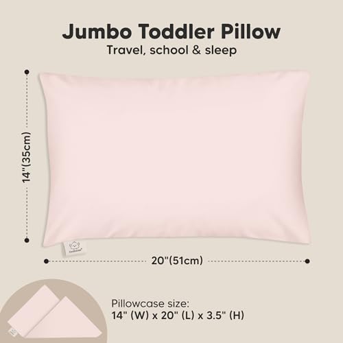 Image of KeaBabies Organic Toddler Pillow with Pillowcase, Jumbo 14X20 (Mist Pink) | Soft Cotton Toddler Pillows for Sleeping, Machine Washable, Perfect for Travel, School, Daycare, Nap, Kids Toddler Bed Set