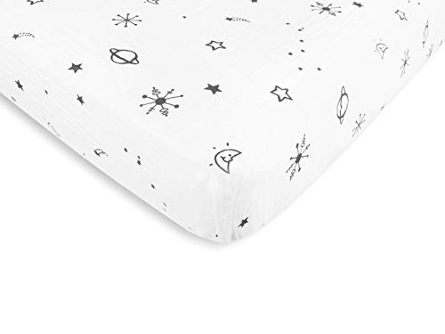 Image of Amazing Baby Cotton Muslin Fitted Crib Sheet, Space, Soft Black , 52x28x6 Inch (Pack of 1)