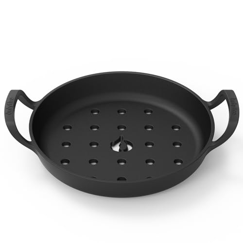 onlyfire Φ26.5cm Plancha Redonda de Hierro Fundido con Asas, Sartén Perforada para Parrilla de Gas, Parrilla de Carbón y La Mayoría de Los Hornos