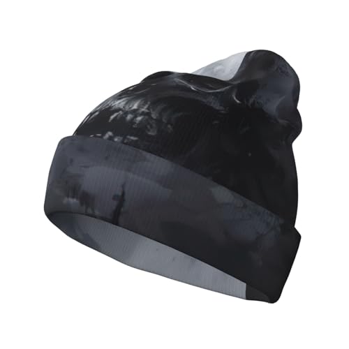 LNNIUK Gorro de invierno con estampado de calavera fantasma de terror para hombres y mujeres, sombreros de punto con puños, regalo de Navidad, color negro, Negro -, talla única