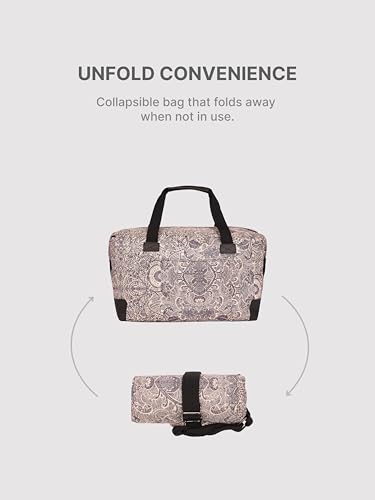 Image of ZOUK Collapsible Duffle Bag for Men and Women | Lightweight Foldable Travel Duffel Bag | Vegan Leather & Handcrafted Fabric | Water-Resistant Lining | 33L Weekend & Short Trip Bag | Colaba Shirin