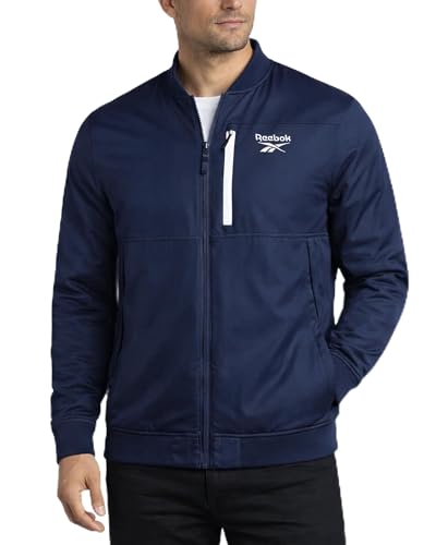 Reebok Herren-Bomberjacke – Isolierte Windjacke mit Reißverschluss für Herren – lässig, Golf, Fitnessstudio und Wandern, leichte Herren-Jacken, Vector Navy, L