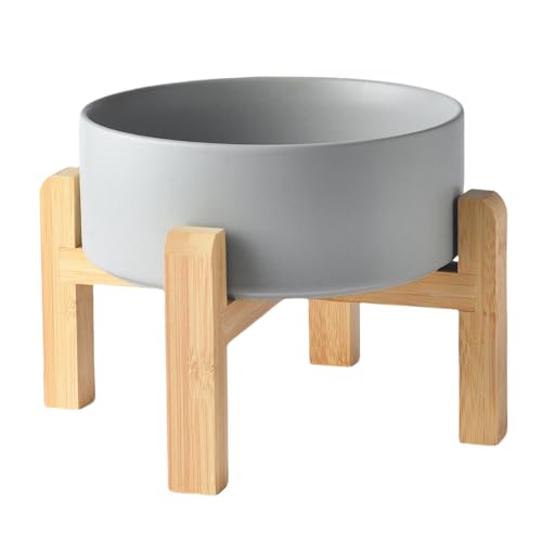 Welloyed Ciotola per cani rialzata in ceramica da 20,3 cm, ciotola per cibo e acqua per cani da 2000 ml, con supporto antiscivolo in bambù, lavabile in lavastoviglie e adatta al microonde, anti vomito