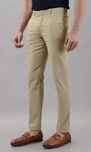 Image of VILLAIN Solid Mid-Rise Stretchable Men's Formal Trousers