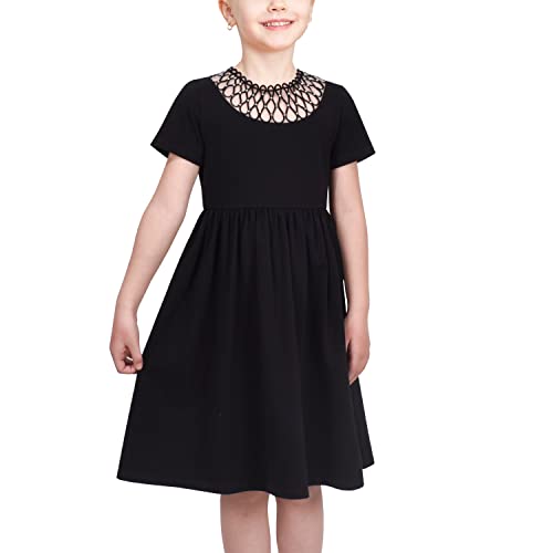 Image of Sunny Fashion Girls Dress Colorful Striped Knitted Cotton Stretch School
