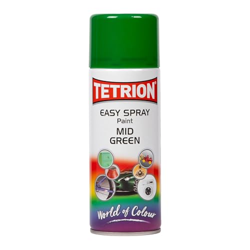 Tetrion Easy Spray Paint Mid Green 400ml - All-Purpose Fast Drying Acrylic Spray for Wood Metal Plastic Ceramic & More Smooth Base Coat - Indoor & Outdoor Use 13.5 Oz