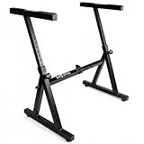 RockJam RJZZ363 Z-Frame Keyboard Stand, Heavy Duty Adjustable Digital Piano Stand with 8 Height Levels, Anti-Slip Pads, Black Steel Frame