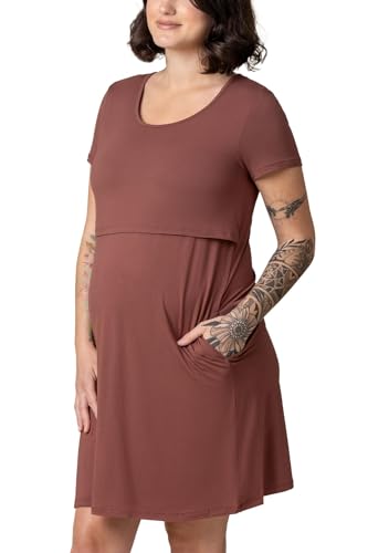 Image of Kindred Bravely Eleanora Ultra Soft Maternity Nursing Dress | Short Sleeve Breastfeeding Dress with Pockets (Redwood, X-Large)