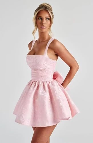 Eightale Satin Jacquard Homecoming Dress with Bow Short A-Line Mini Prom Cocktail Party Gown4