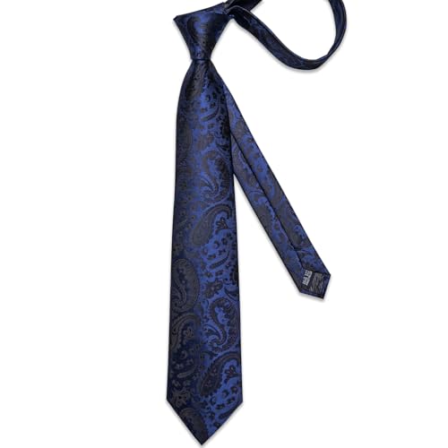 Image of DiBanGu Mens Paisley Tie Sets Silk Jacquard Woven Floral Necktie and Pocket Square Cufflinks Wedding Business Party