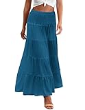 Zeagoo Women's Chiffon Elastic High Waist Pleated A-Line Maxi Skirts Lake Blue Medium