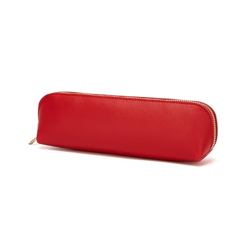Image of Pencil Case Small Pencil Pouch Slim Zipper Pen Holder School Office College(Bright Red,Faux Leather)