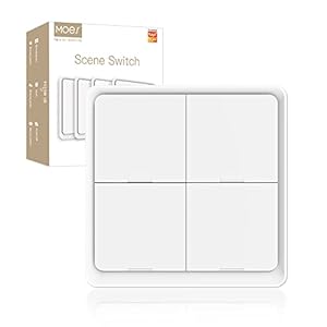 MOES Wireless Smart Scene Switch Button, Require MOES HUB, Zigbee Connection Tuya Battery Powered Included 12 Scene Controller Light Switch for Smart Home Automation 4 Gang White