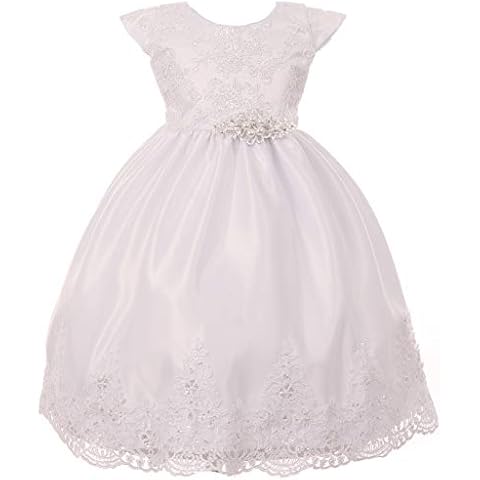 Infant Baby Toddler Simple Beaded Lace Baptism Christening Flower Girl Dress USA (42TR0K) White 3 Cover