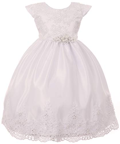 Infant Baby Toddler Simple Beaded Lace Baptism Christening Flower Girl Dress USA (42TR0K)