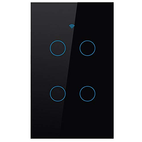 Davitu Remote Controls - Us Wifi Smart Switch 4 Gang Smart Wall Press Light Switch Compatible with Alexa Google Home Mini Ifttt Smart Life Tuya App(Black) - (Color: Black)