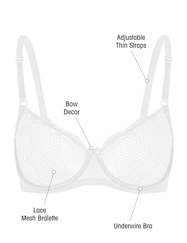 Image of Wingslove Women's Sexy 1 /2 Cup Lace Bra Balconette Mesh Underwired Demi Shelf Bra Unlined See Through Bralette