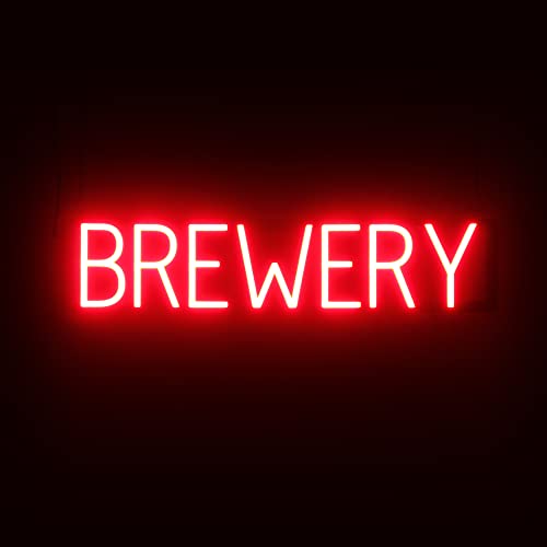 Image of SpellBrite LED Neon BREWERY Sign for Business - Red, 29 inch x 6 inch | Ultra-Bright Click-Together Signage for Bars & Restaurants, with Visibility from 500 ft - 8 Animations, 6 Brightness Levels