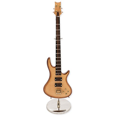 Broadway Gift 7 In. Natural Wood Bass Electric Guitar Instrument Miniature Replica With Case #TOP2