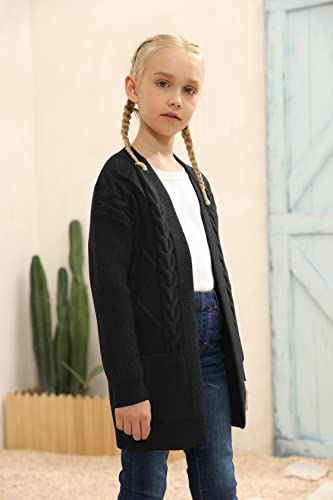 Image of Ermonn Girls Kids Open Front Cardigans Sweaters Long Sleeve Knit Cute Sweater Outwears with Pockets for 5-14 Years