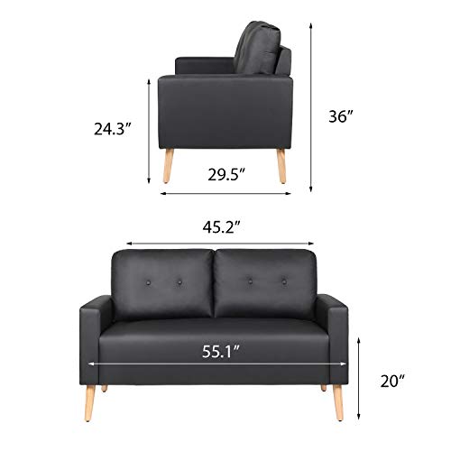 image for VICTONE Leather Loveseat Modern Fabric Couch for Living Room PU Mid Ce