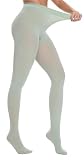 DUCMODA Womens 80 Denier Opaque Tights, Women's Soft Solid Color Footed Pantyhose, High Waist Stocking with 30+ Colors-L-XL-Light Green