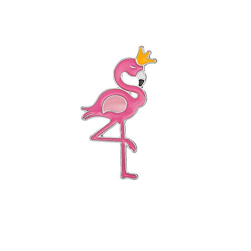 10K Gold Color Cute Enamel Flamingo Pin and Brooch (Silver + Crown)