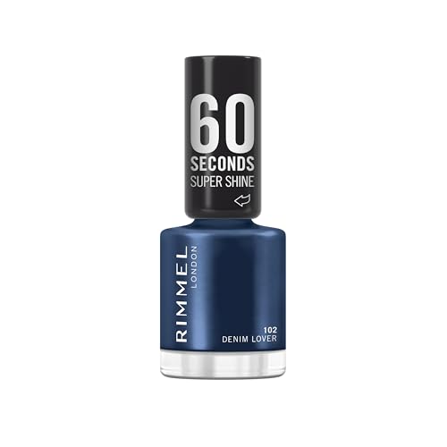 Rimmel 60 Seconds Super Shine Nail Polish 102 Denim Lover Quick-Dry Nail Polish Vibrant Colour Long-Wearing 8ml