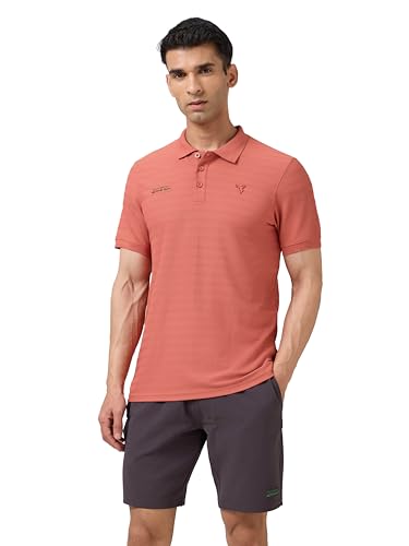 Image of TECHNOSPORT Men's Slim Fit Striped Half Sleeve Polo Active Out T-Shirt for Gym, Sports & Regular Use