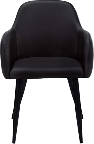 Image of Finch Fox Boom Faux Leather Armchair with Armrest & Backrest Upholstered Seat Living Room Dining Chair with Black Metal Legs in Black Color (Set of 2)