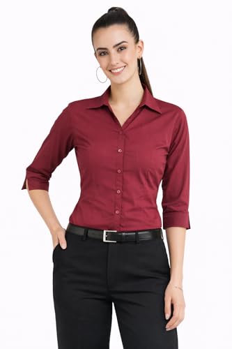 Image of Skyla Women's Cotton Rich Formal Shirt | 3 /4 Sleeve Office Wear | Regular Fit Business Casual Workwear