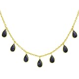 Sophia Rose Jewellery Iolith Halskette 925 Silber vergoldet 40,5 cm - 9 blaue Tropfen-Edelsteine - Wassersaphir Schmuck Geburtstagsgeschenk handgefertigt für Frauen