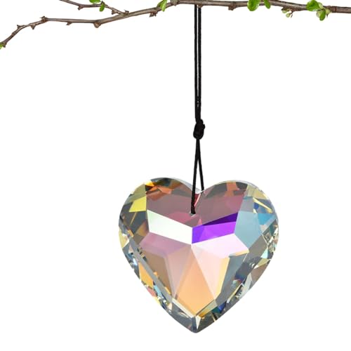 Prisme De cristall – Cristaux Attrape-Soleil en Forme De Cœur K9 De 45 Mm | Attrape-Soleil en cristall avec Corde, Pendentif Rainbow Maker, Prisme Attrape-Soleil pour Fenêtres Et Patio De La Maison