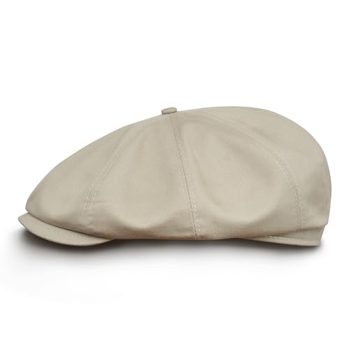 Sterkowski Modell Shelby | Baumwolle Schiebermütze für Herren und Damen | Fahrrad Cabrio Retro Kappe Freizeit Premium Stilvolle Gangster Gatsby Klassische Sommer Ballonmütze Schirm Beige-Grau 61