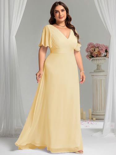 Image of Ever-Pretty Women's Chiffon Formal Evening Dresses for Curvy Women V-Neck Plus Size Floor Length Bridesmaid Dress