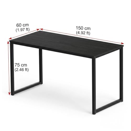 Image of Computer Desk for Home | Wooden Table for Work, Study | Wooden Study Table for Home | Workstation Desk for Laptop PC | Black | 150 x 60 x 75 cm