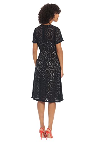 Maggy London Women's A-line Short Sleeve Floral Laser Cut Knee Length Dress3