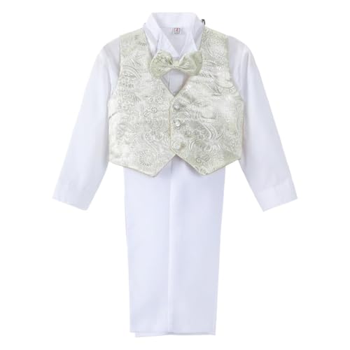Image of Lito Angels Baby Boys Jacquard 5 Piece Tuxedo | Jacquard Jacket, Shirt, Bow Tie, Pants, Vest, Tuxedo Tail, Wedding Outfit