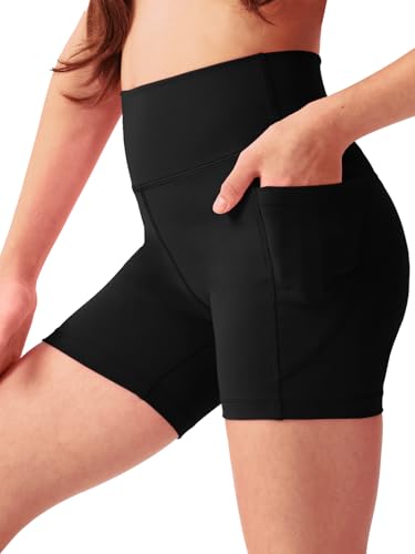 Girls Athletic Biker Shorts 4'' with Pockets, High Waisted Summer Outfit Shorts for Kids Clothes