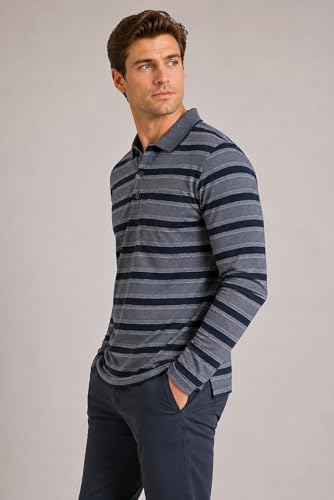 Image of SANE ORIGINALS Full Sleeves Polo T-Shirt for Men with Pocket || Stripe Collar and Pocket T-Shirt for Men Long Sleeves