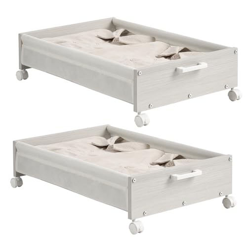 FOUCSSOMEI Under Bed Storage with Wheels, Wooden Under Bed Drawers
