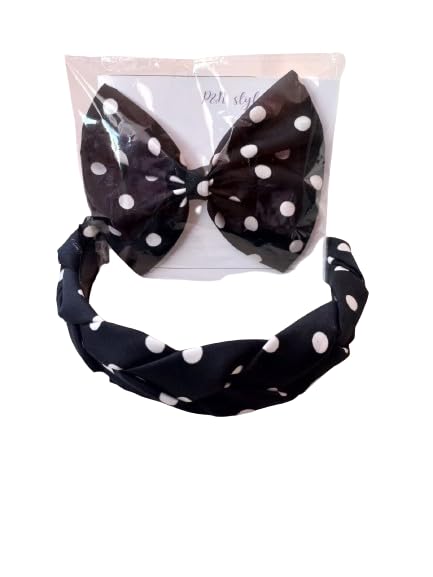 Black Braided HairBand with White Polka Dot Retro Design Combo for Women and Girls/Hair Accessories Makeup Hairband Hair Accessories for Women Pack of 2 (Black & White)-image-40