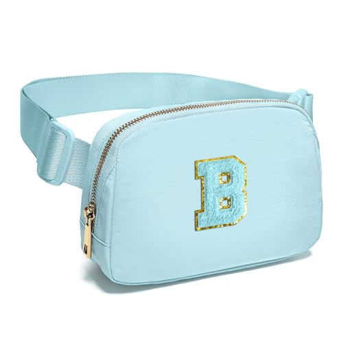 Image of Gitus Gifts for 8 9 10 11 12 Year Old Girls Belt Bag Fanny Pack Crossbody Bags with Initial Letter Patch Cute Stuff Birthday Gifts for Teen Girls Women Personalized Trend Stuff (Icing Blue-B)