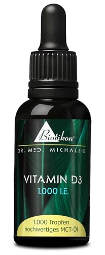 BIOTIKON Gouttes de vitamine D3 végétarienne selon Dr. med. Michalzik - Sans additifs - Vitamine D3 - 1 000 UI - 30 ml
