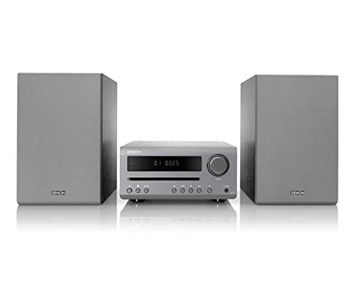 Denon DT-1 Mini HiFi System with CD Player, Sound System for TV, Bluetooth, FM/AM Tuner, 1x Optical Input, Music Streaming, 3.5mm Headphone Jack, Sleep Timer & Alarm Function - Grey