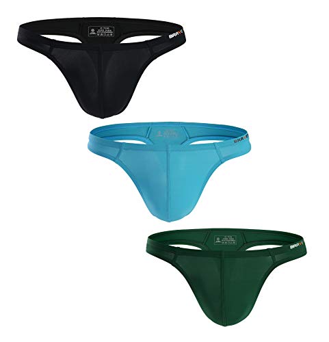 Sexy Contracted Thong Shapewear G-string For Men Pure Color Underwear B1143 (M, Black/Green/Sky blue)