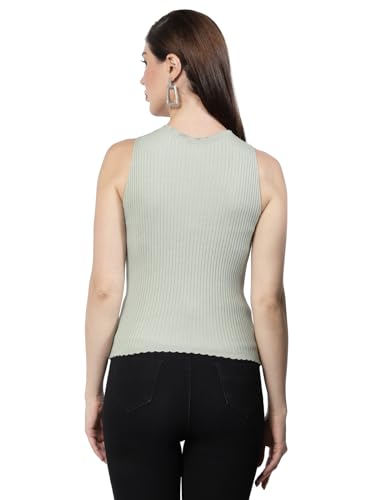 Image of Kalt Womens Knitted, Ribbed Cotton Fitted Sleeveless Round Neck Cami Tank Top
