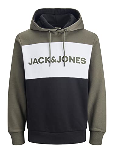 JACK & JONES Herren JJELOGO Blocking Sweat Hood, Grün (Dusty Olive/Reg) , XL – Ansicht 1